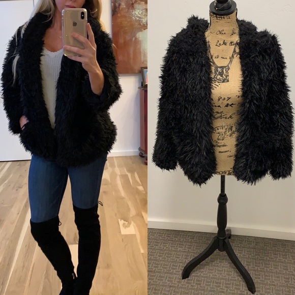 Jackets & Blazers - Black Faux Fur Hooded Coat